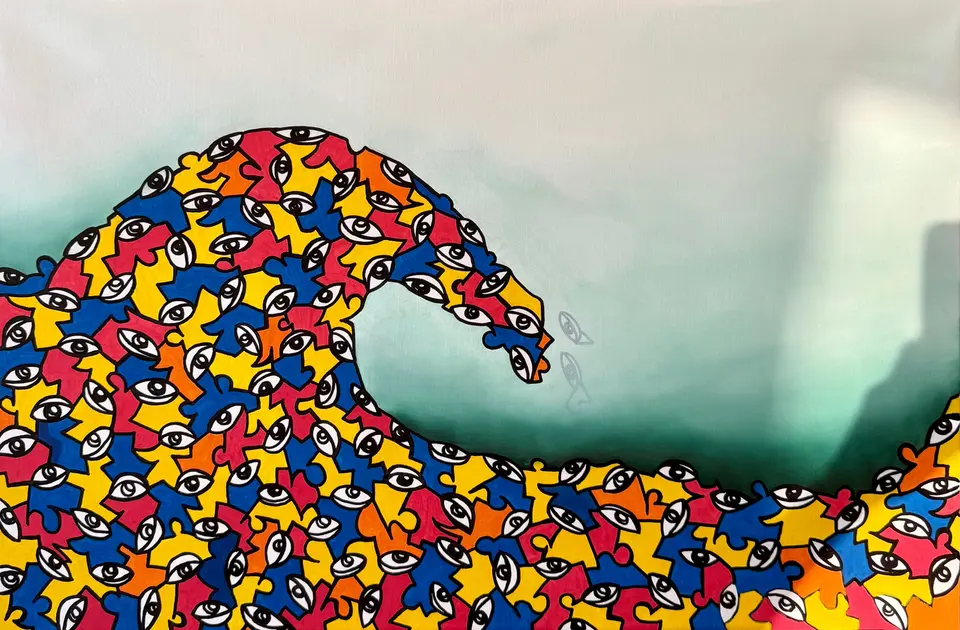 THE GREAT WAVE OF P4, huile sur toile, 2024, par P4NEL
