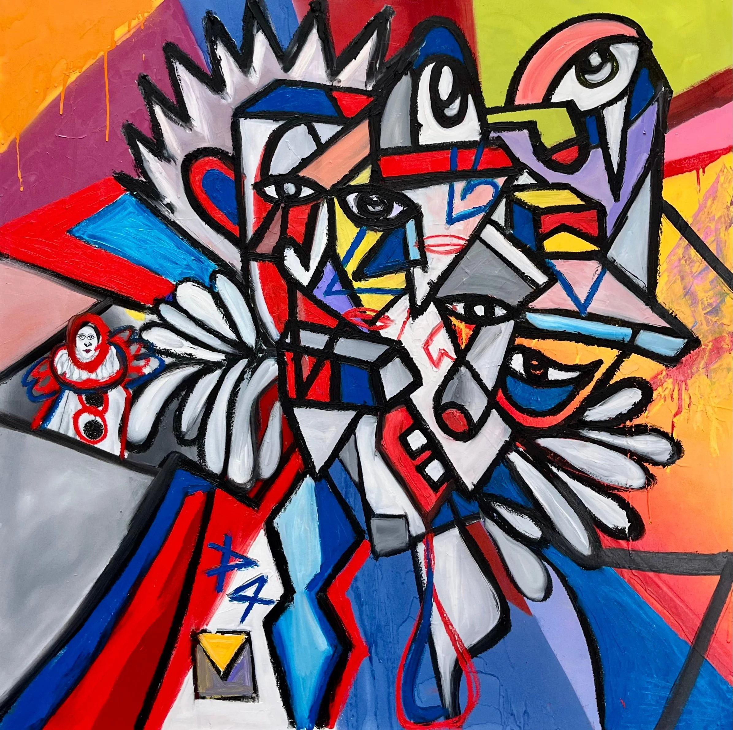 CRASH, techniques mixtes, oil stick, pastel gras, spray, huile sur toile, 2023, par P4NEL