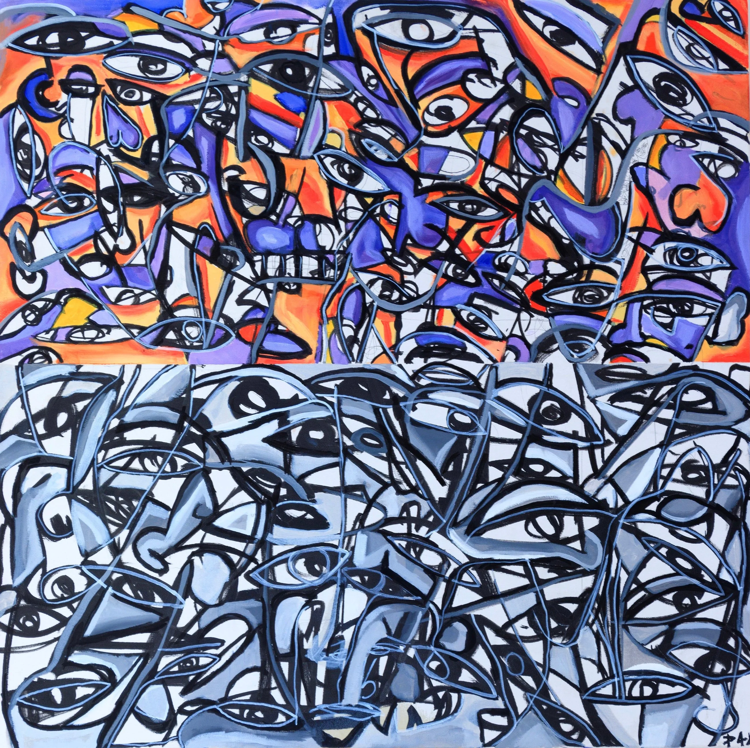 BIPOLAR, huile sur toile, 2022, par P4NEL