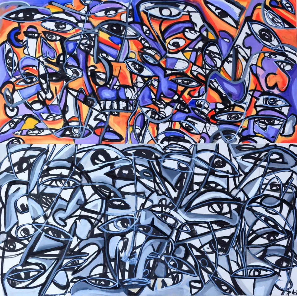 BIPOLAR, huile sur toile, 2022, par P4NEL
